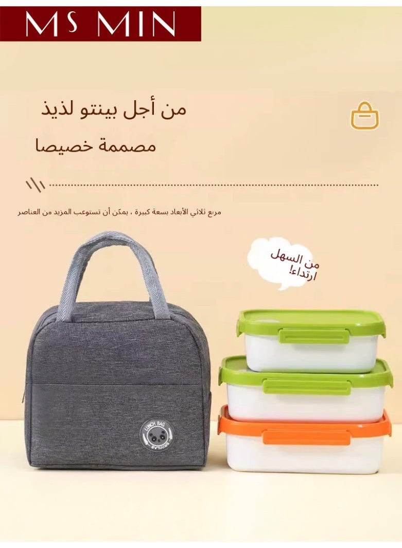 MS MIN Insulated Lunch Bag, Large-Capacity Thermal Cooler Tote with Wide Zipper & Front Pocket, Portable Lunch Box for Office & School, Grey - Image 1