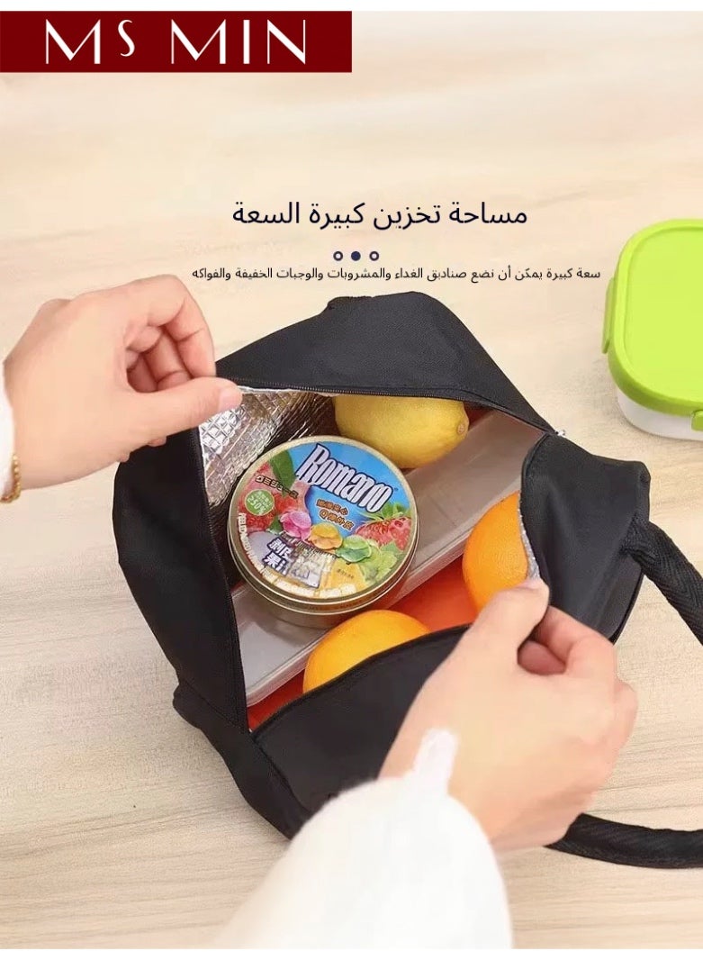 MS MIN Insulated Lunch Bag, Large-Capacity Thermal Cooler Tote with Wide Zipper & Front Pocket, Portable Lunch Box for Office & School, Grey - Image 2