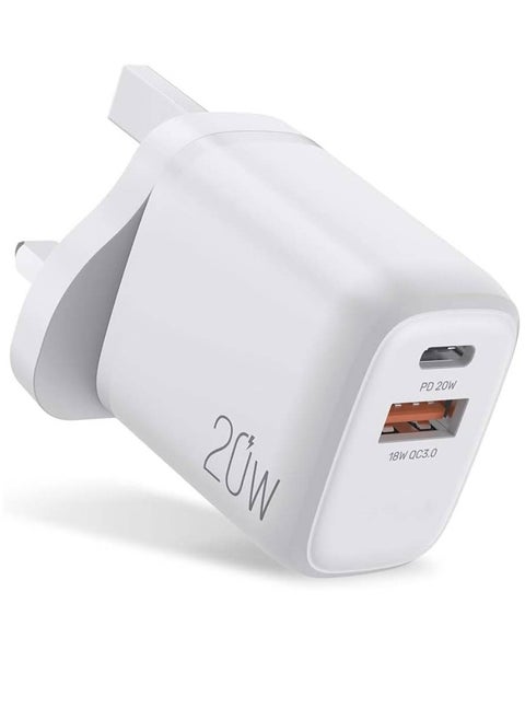 USB C Plug Charger Fast Charging, 20W Type C PD Wall Charger Plug Power Adaptor Compatible with iPhone and Android Phones Laptops, 3.0 A (White)