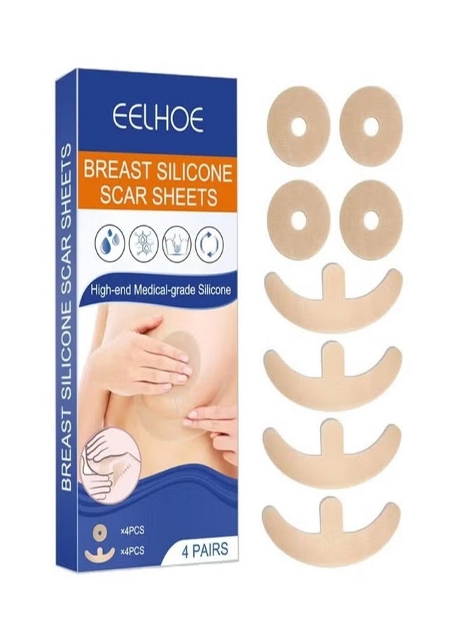EELHOE 4 Pairs Silicone Scar Sheets, Reusable Washable Silicone Scar Tape, Surgery Scars Removal Treatment, Medical Grade Silicone Scar Sheets for Breast - Image 1