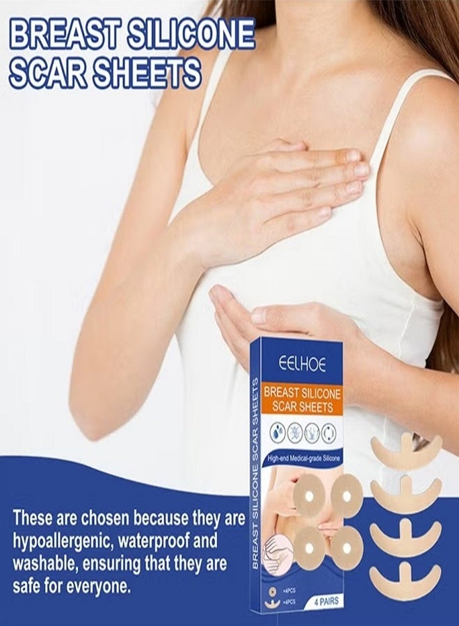 EELHOE 4 Pairs Silicone Scar Sheets, Reusable Washable Silicone Scar Tape, Surgery Scars Removal Treatment, Medical Grade Silicone Scar Sheets for Breast - Image 2