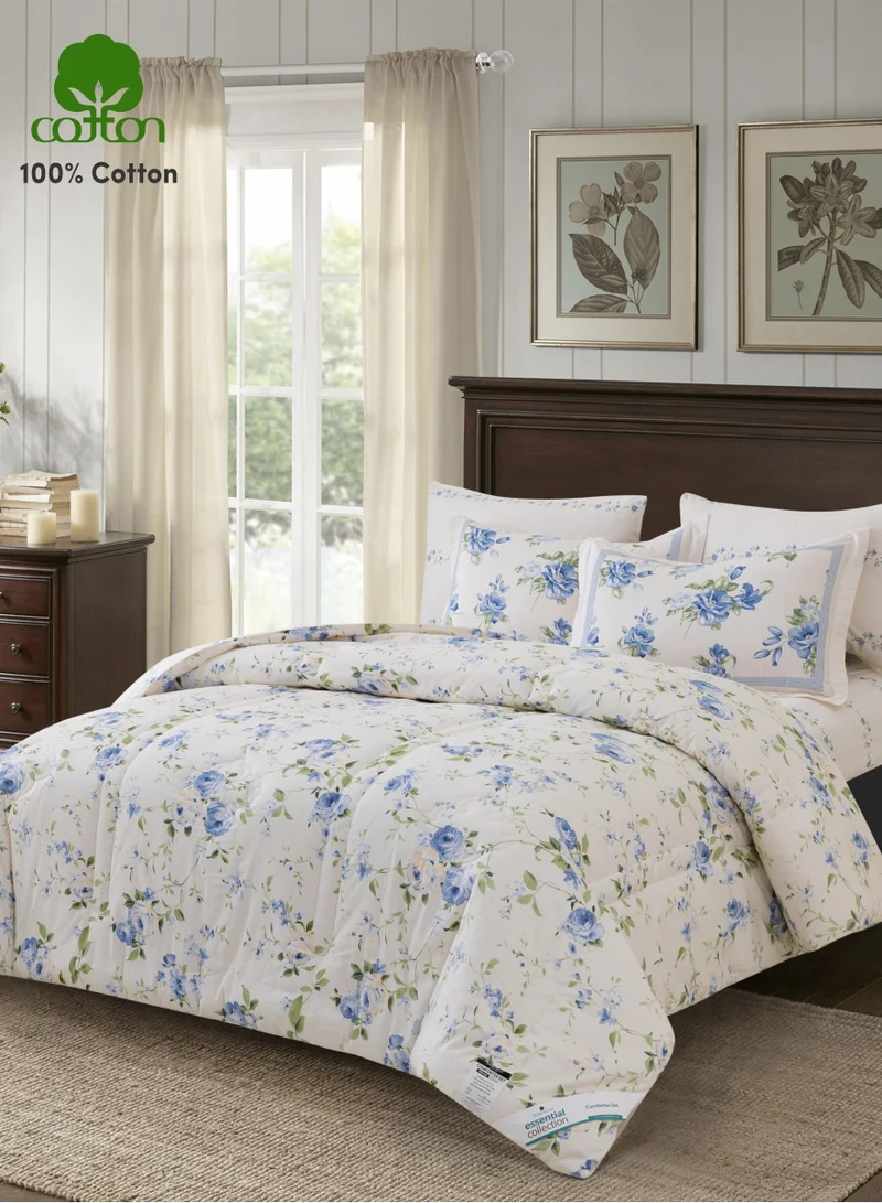 Donetella Cotton Comforter Set 6-Pcs Double Size Bed Fits(200 x 200 Cm) Reversible Printed Bedding Comforter Set With Super Soft Down Alternative Filling,Cloud