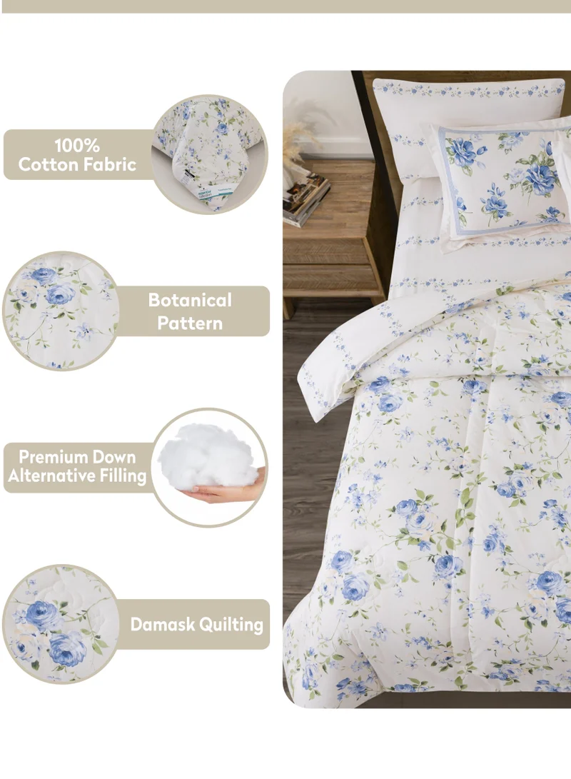 Donetella Cotton Comforter Set 6-Pcs Double Size Bed Fits(200 x 200 Cm) Reversible Printed Bedding Comforter Set With Super Soft Down Alternative Filling,Cloud