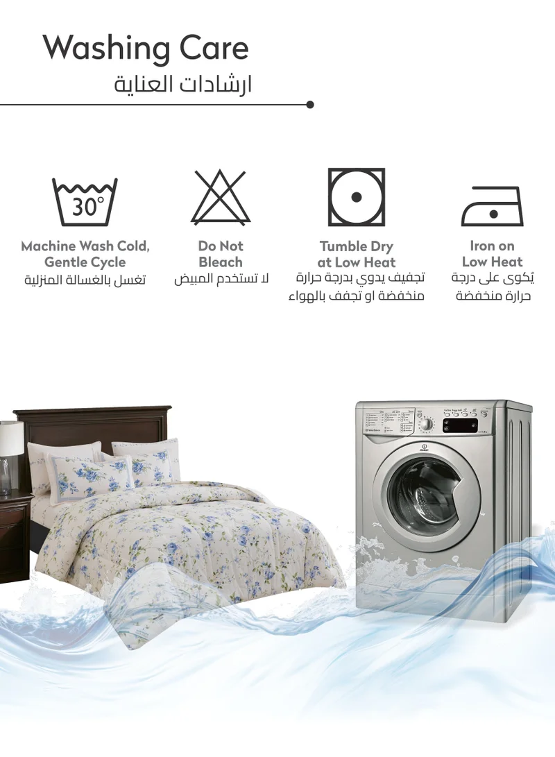 Donetella Cotton Comforter Set 6-Pcs Double Size Bed Fits(200 x 200 Cm) Reversible Printed Bedding Comforter Set With Super Soft Down Alternative Filling,Cloud