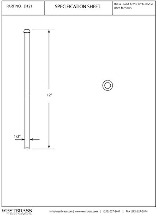 Westbrass D121-26 1/2" x 12" Brass Bullnose Faucet Riser Supply Line, Polished Chrome - Image 4