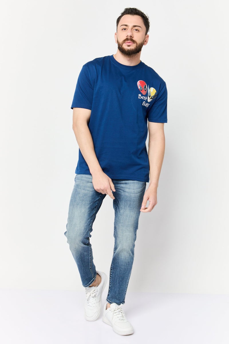 MARVEL Men Crew Neck Short Sleeves Deadpool And Wolverine T-Shirt, Navy Blue - Image 2