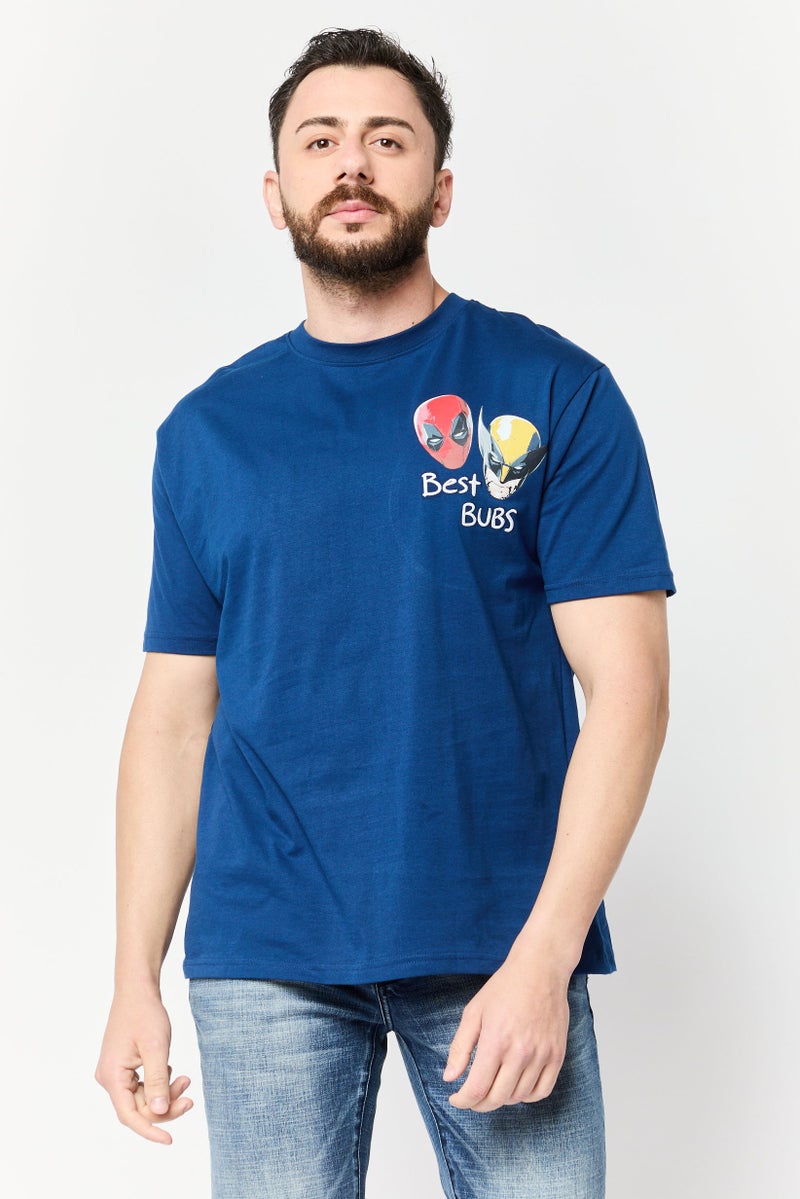 MARVEL Men Crew Neck Short Sleeves Deadpool And Wolverine T-Shirt, Navy Blue - Image 1