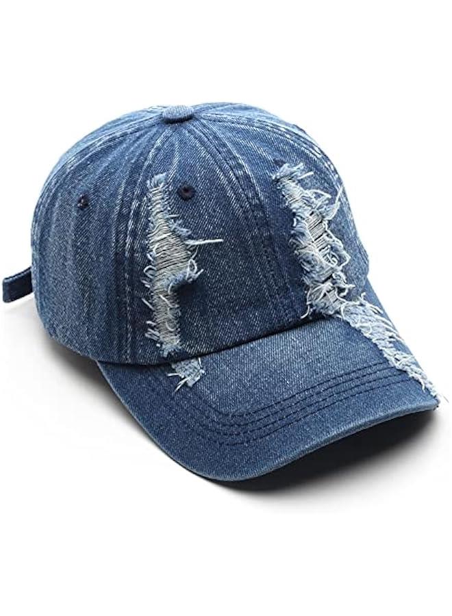 Uni Denim Hat Baseball Cap Adjustable Solid Color Ragged Hip Hop Hat for Men and Women - Image 3