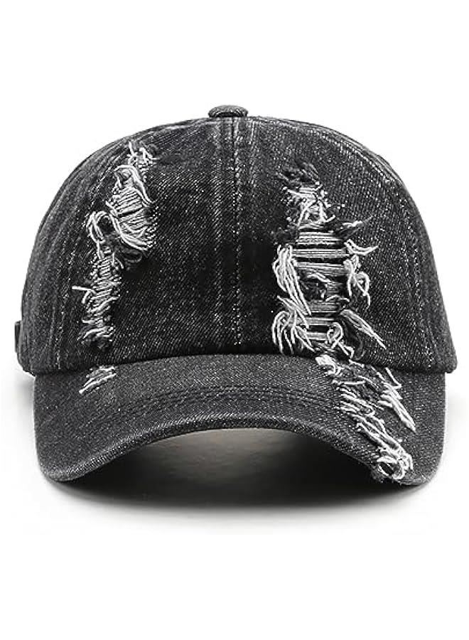 Uni Denim Hat Baseball Cap Adjustable Solid Color Ragged Hip Hop Hat for Men and Women - Image 1