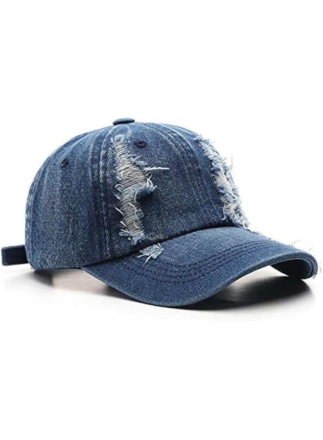 Uni Denim Hat Baseball Cap Adjustable Solid Color Ragged Hip Hop Hat for Men and Women - Image 2