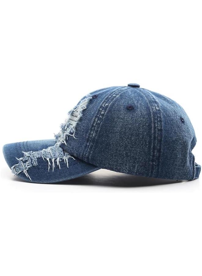 Uni Denim Hat Baseball Cap Adjustable Solid Color Ragged Hip Hop Hat for Men and Women - Image 4