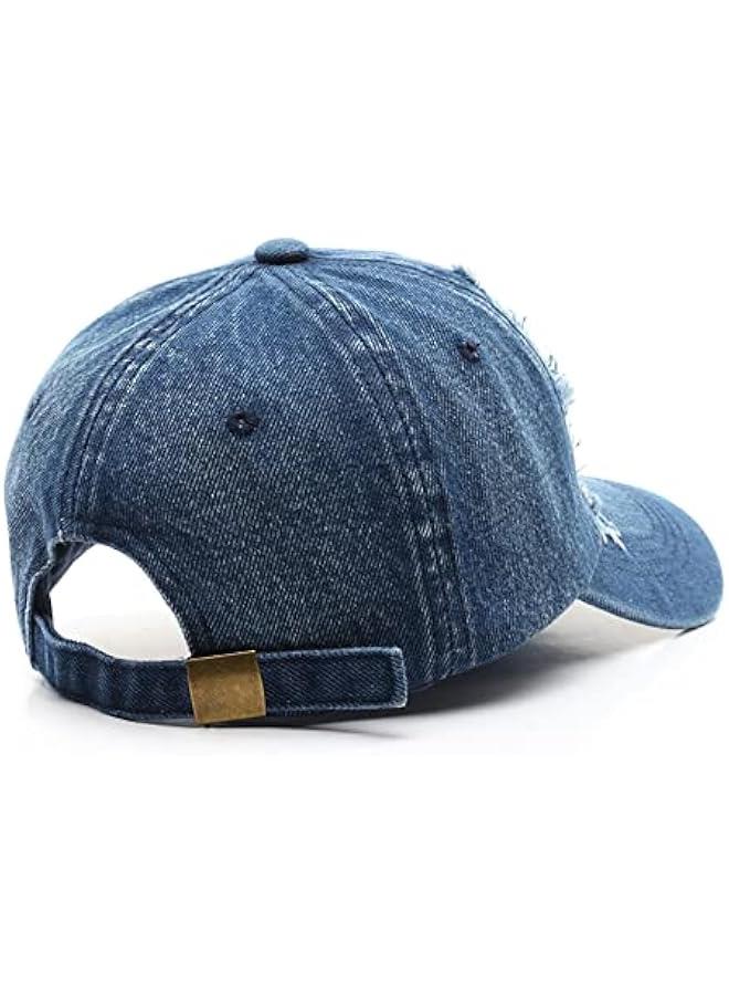 Uni Denim Hat Baseball Cap Adjustable Solid Color Ragged Hip Hop Hat for Men and Women - Image 5