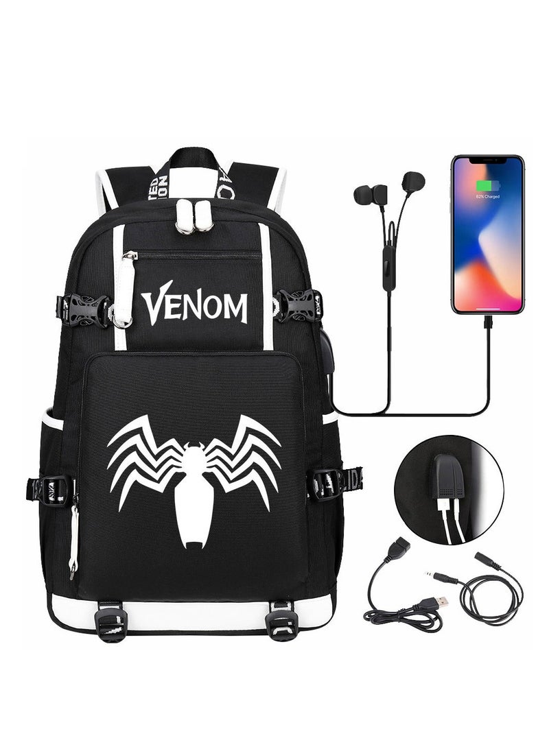 Venom USB printed leisure travel backpack