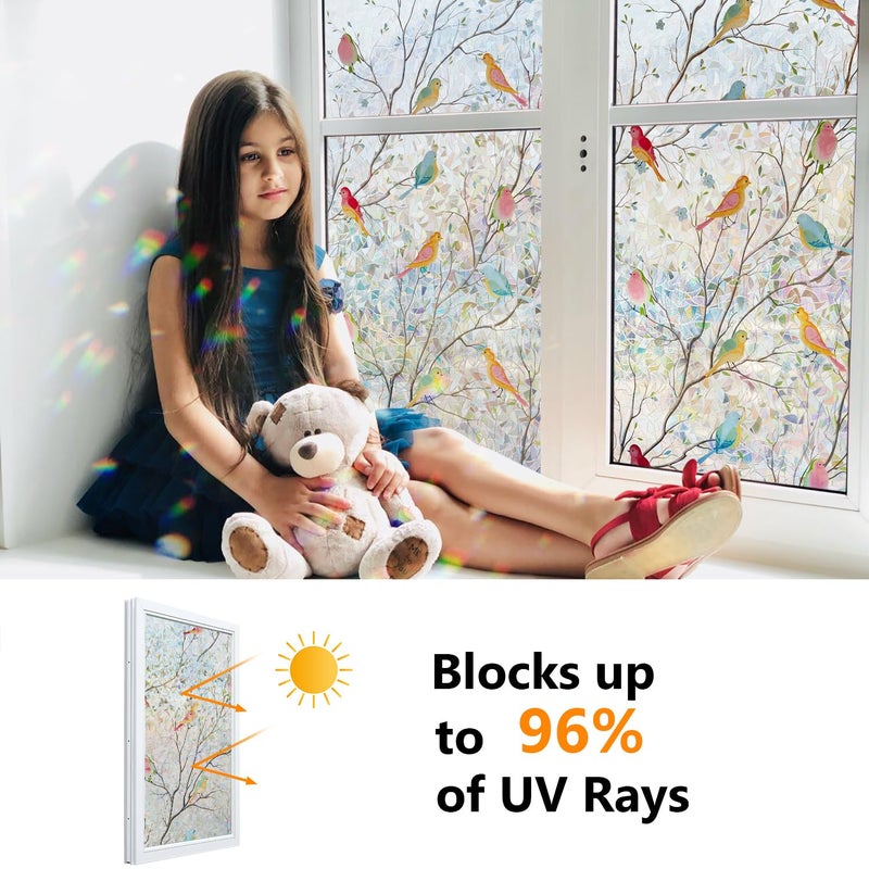 Ranzdn Window Privacy Film - Stained Glass Window Film Static Cling UV & Heat Blocking Rainbow Window Film for Glass Doors, Bedroom Windows - No Glue Premium Vinyl (Easy Install, 17.5"Ã—78.7") - Image 3