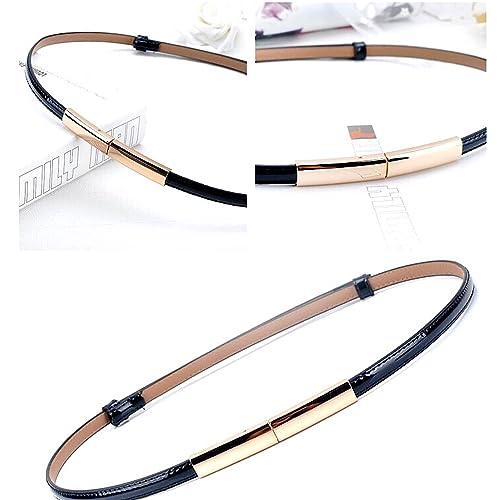 CaserBay Women's Belt Dress Fashion Patent Leather Belts Adjustable 22"- 36" Skinny Slim Belt Genuine Leather Gold Color Buckle Waistband, 2-Pack, Black & Red - Image 3