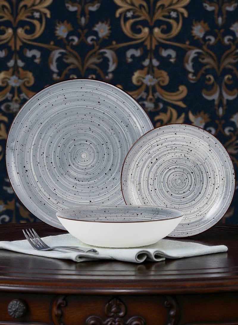 ايست من نون طقم سفرة من البورسلين مكون من 18 قطعة، يكفي 6 أشخاص، آمن للاستخدام في الميكروويف وغسالة الصحون، بتصميم منقّط باللون الرمادي. - Image 2