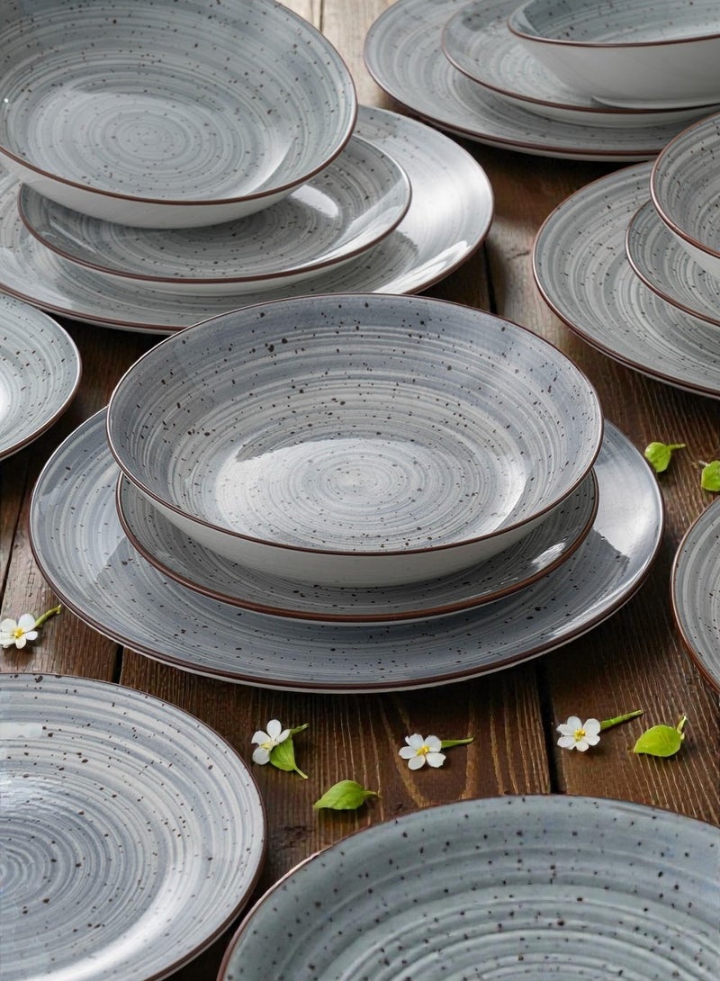 ايست من نون طقم سفرة من البورسلين مكون من 18 قطعة، يكفي 6 أشخاص، آمن للاستخدام في الميكروويف وغسالة الصحون، بتصميم منقّط باللون الرمادي. - Image 4