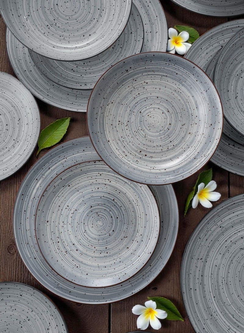 ايست من نون طقم سفرة من البورسلين مكون من 18 قطعة، يكفي 6 أشخاص، آمن للاستخدام في الميكروويف وغسالة الصحون، بتصميم منقّط باللون الرمادي. - Image 5