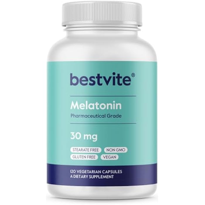 BESTVITE Melatonin 30mg (120 Vegetarian Capsules) - No Stearates - Vegan - Non GMO - Gluten Free - High Dose Melatonin - Image 1