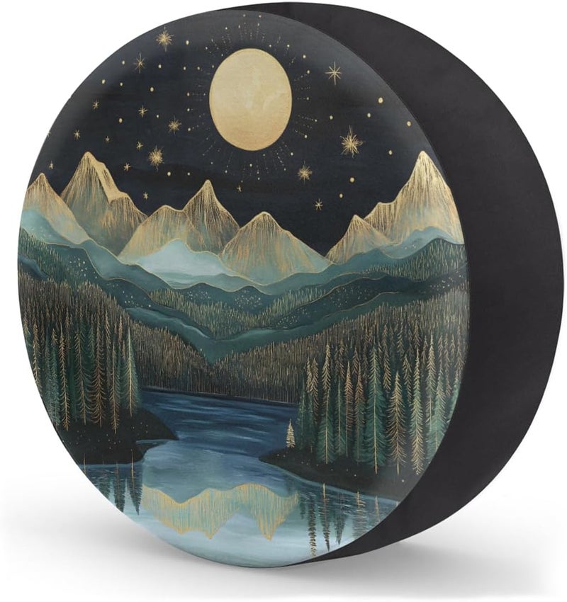 cfpolar Spare Tire Cover for RV Trailer,Mountains Moon Nature Waterproof Sun Leather Wheel Cover,Camper Spare Tire Covers Fit for Jeep Travel Trailer SUV Truck Accessories (14 in for Diameter 25” - 27”),F-2 - Image 2