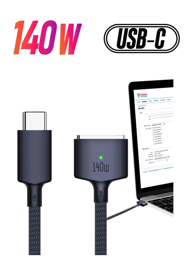 Barakah كابل USB-C إلى مغناطيسي 3، كابل شحن آمن بقوة 140 واط لجهاز MacBook Pro 14“ 16” 2021 M1 Pro & Max، MacBook Air 2022 M2، MacBook Pro 2023 M2 Pro & Max - 6.6 قدم - Image 1