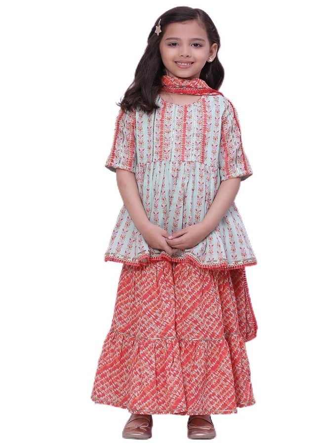 Biba GIRL PRINTED SHORT_KURTA KID(KW4670_AQUA/CORAL_5) - Image 1