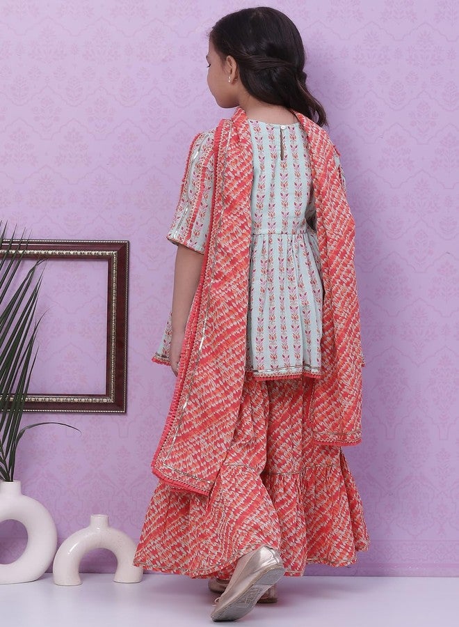 Biba GIRL PRINTED SHORT_KURTA KID(KW4670_AQUA/CORAL_5) - Image 5