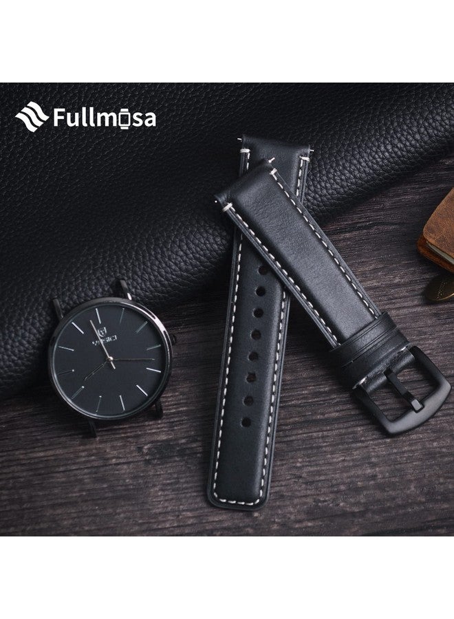 فولموزا أحزمة ساعة Fullmosa سريعة الفك مقاس 22 مم، حزام ساعة جلدي مصقول لـ Fossil Gen 5/Gen 5E/Gen 6 44 مم/Samsung Galaxy 46 مم/Gear S3 Frontier/Huawei GT 3 Pro 46 مم، أسود+أسود - Image 3