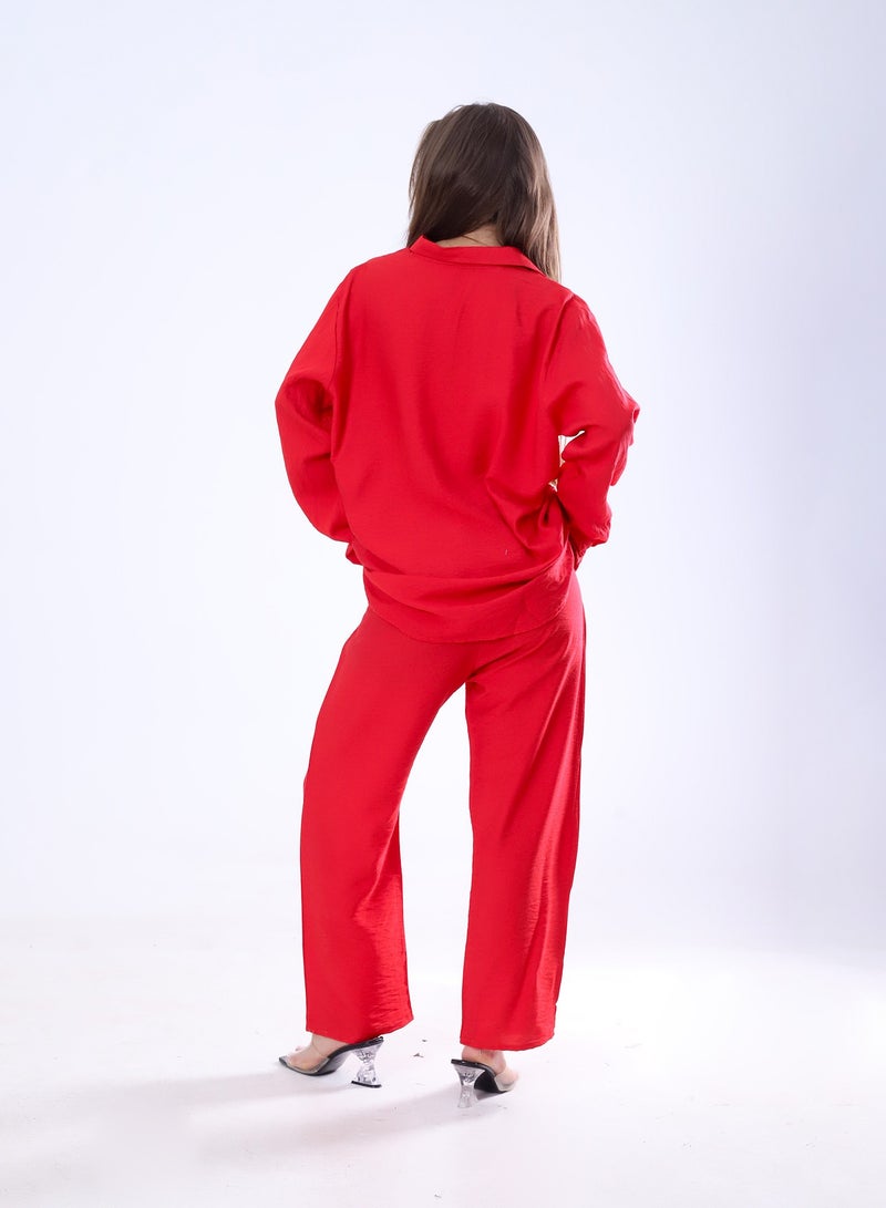 BEBO Women's Solid Long Sleeve Pants Set Free Size Fits Approximately 60-85kg_Red - Image 2