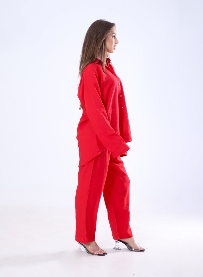 BEBO Women's Solid Long Sleeve Pants Set Free Size Fits Approximately 60-85kg_Red - Image 3