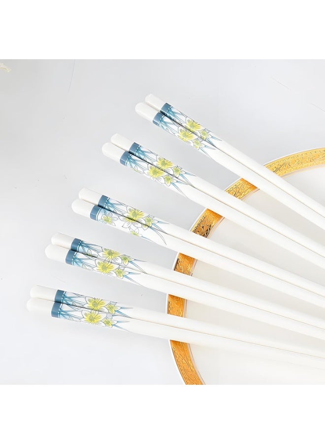 Ceramic Chopsticks Set, Reusable Chopsticks, Non-Slip Tableware, Heat-Resistant  Non-Toxic Ceramic Utensils for Asian Cuisine, Elegant Daffodil Floral Pattern, Dishwasher Safe(White,5-Pair, 24.1cm) - Image 1