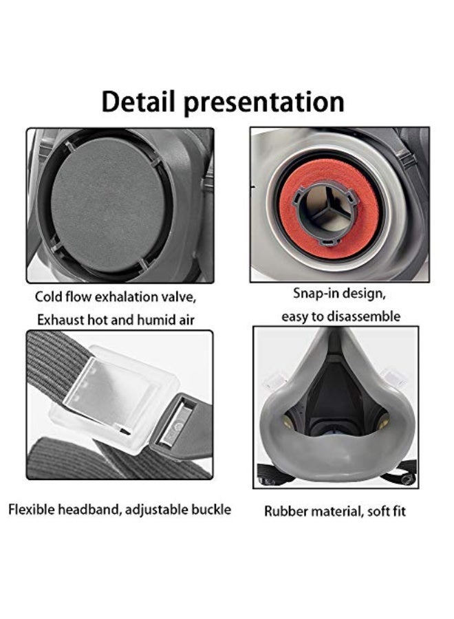 Respirator Mask Reusable Half Face Cover Gas Mask with Safety Glasses, Paint Face Cover Face Shield with Filters for Painting, Welding, Polishing, Woodworking and Other Work Protection (Medium) - Image 4