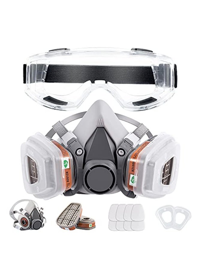 Respirator Mask Reusable Half Face Cover Gas Mask with Safety Glasses, Paint Face Cover Face Shield with Filters for Painting, Welding, Polishing, Woodworking and Other Work Protection (Medium) - Image 1
