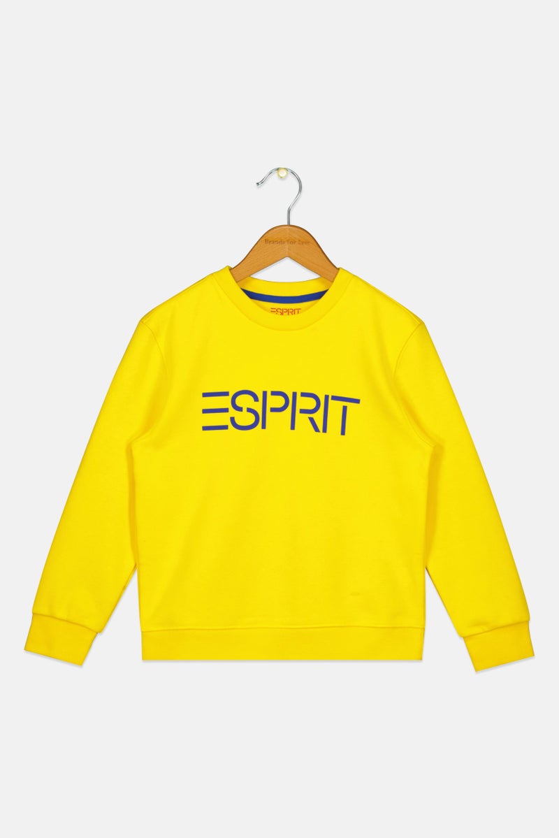 ESPRIT Kids Girl Crew Neck Long Sleeve Brand Logo Sweatshirt, Yellow  - Image 1