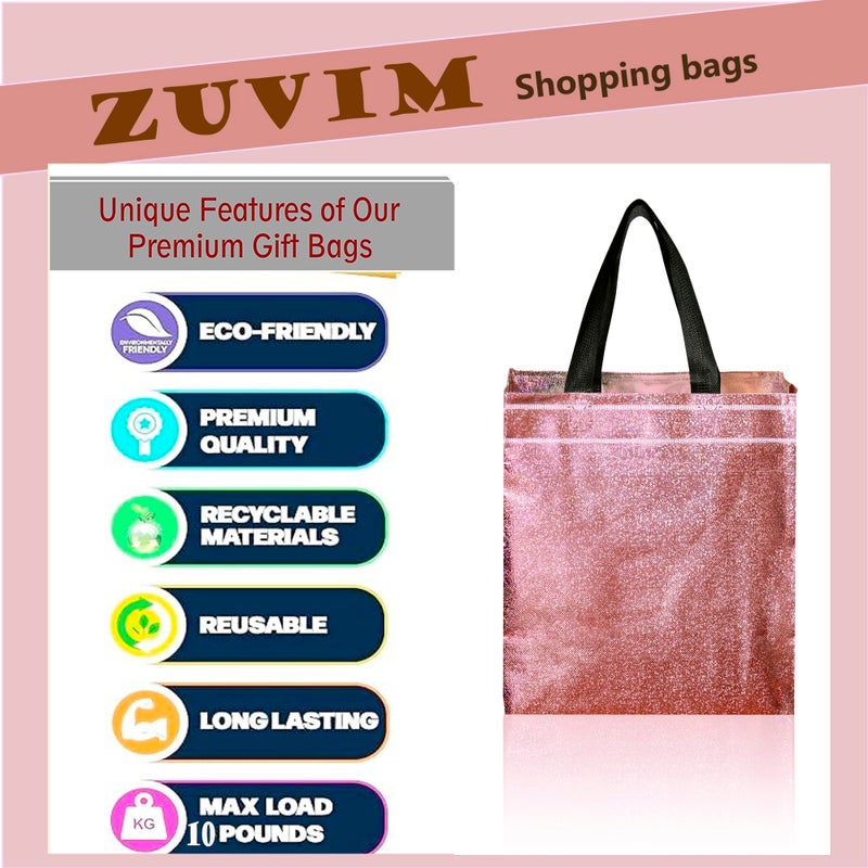 Zuvim Zuvim Return Gift Bags for Grocery Shopping Bag Goodies Reusable Carry Bag Metallic Shine Canvas Carry Bag for Wedding Return Gifts, Rosegold  - Image 4