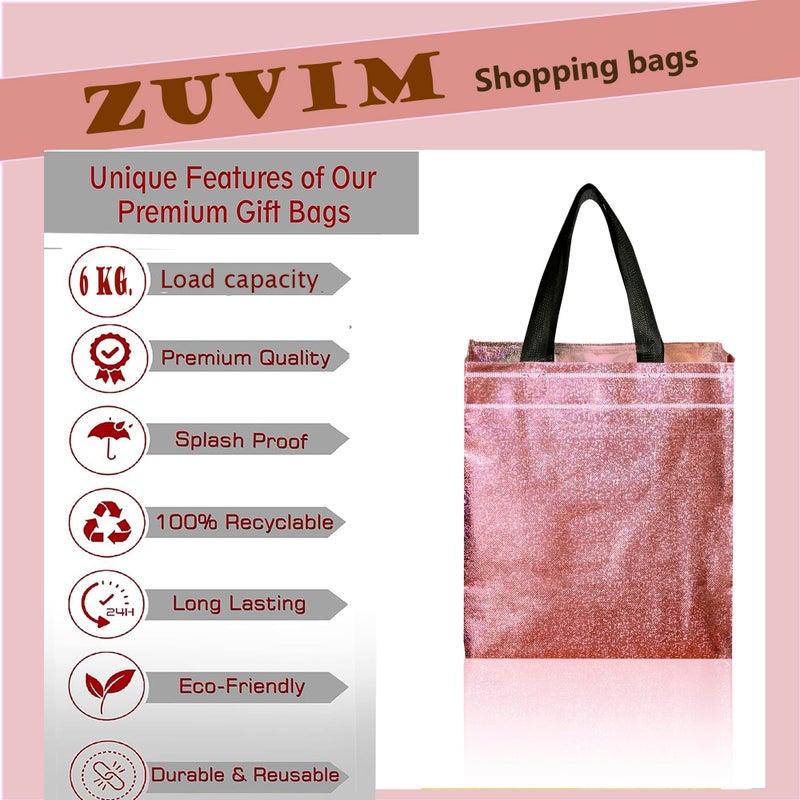 Zuvim Zuvim Return Gift Bags for Grocery Shopping Bag Goodies Reusable Carry Bag Metallic Shine Canvas Carry Bag for Wedding Return Gifts, Rosegold  - Image 5