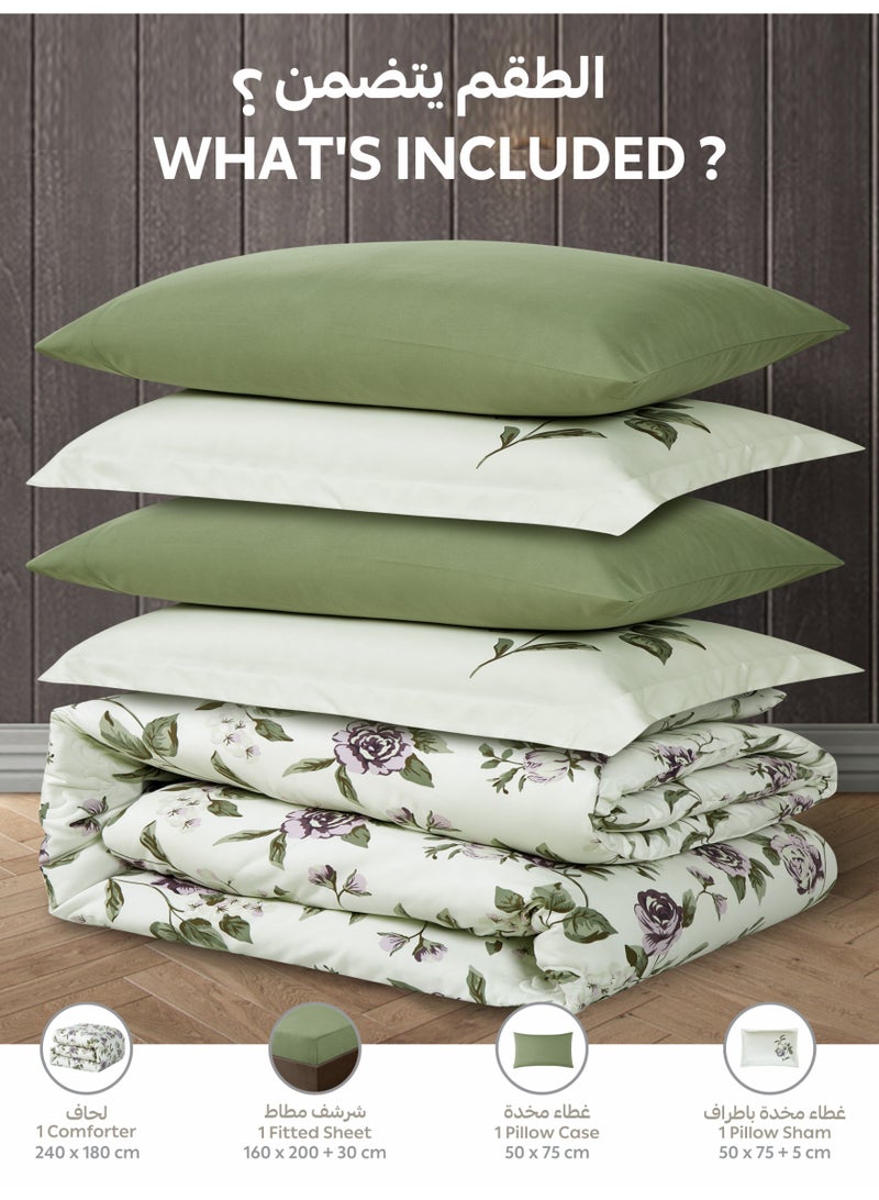 Doona Printed 4-Pcs Queen Comforter Bedding Set Fits 160x200cm -Includes Comforter, Fitted Sheet, Pillow Shams & Pillowcases – Soft Microfiber Fabric with Soft 350 GSm Filling - Image 4