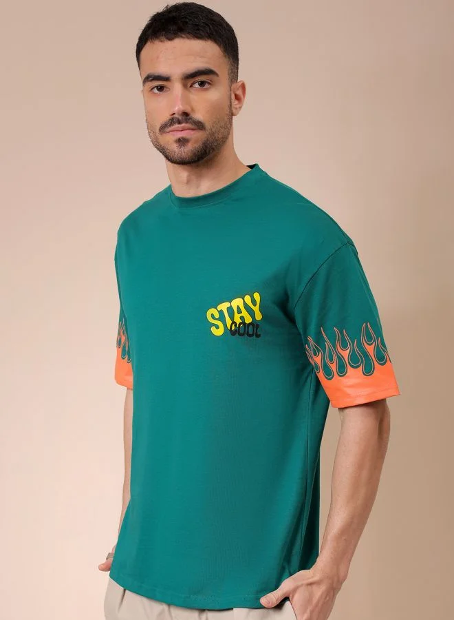 The Indian Garage Co Men Boxy Oversized Graphic Back Printed Round Neck Tshirt
