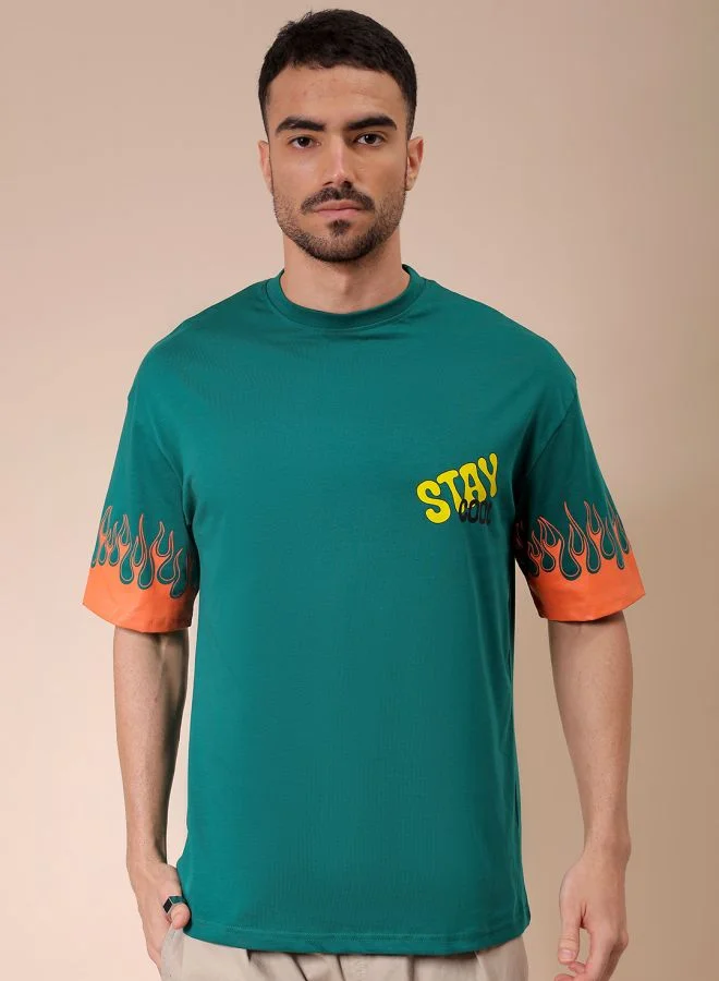 The Indian Garage Co Men Boxy Oversized Graphic Back Printed Round Neck Tshirt