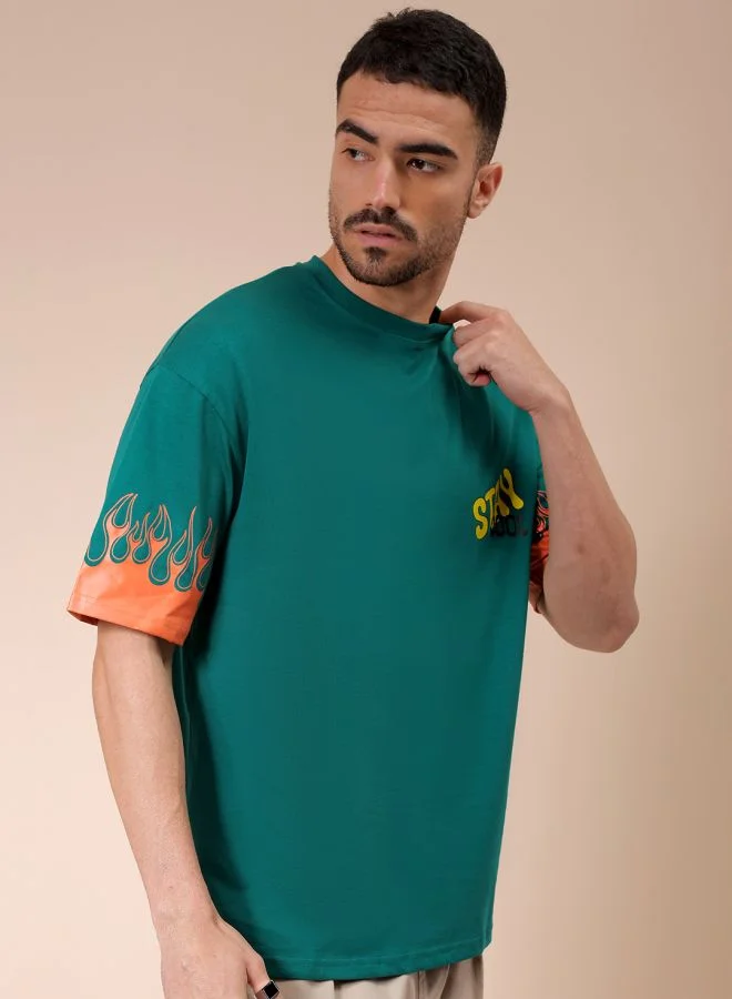 The Indian Garage Co Men Boxy Oversized Graphic Back Printed Round Neck Tshirt