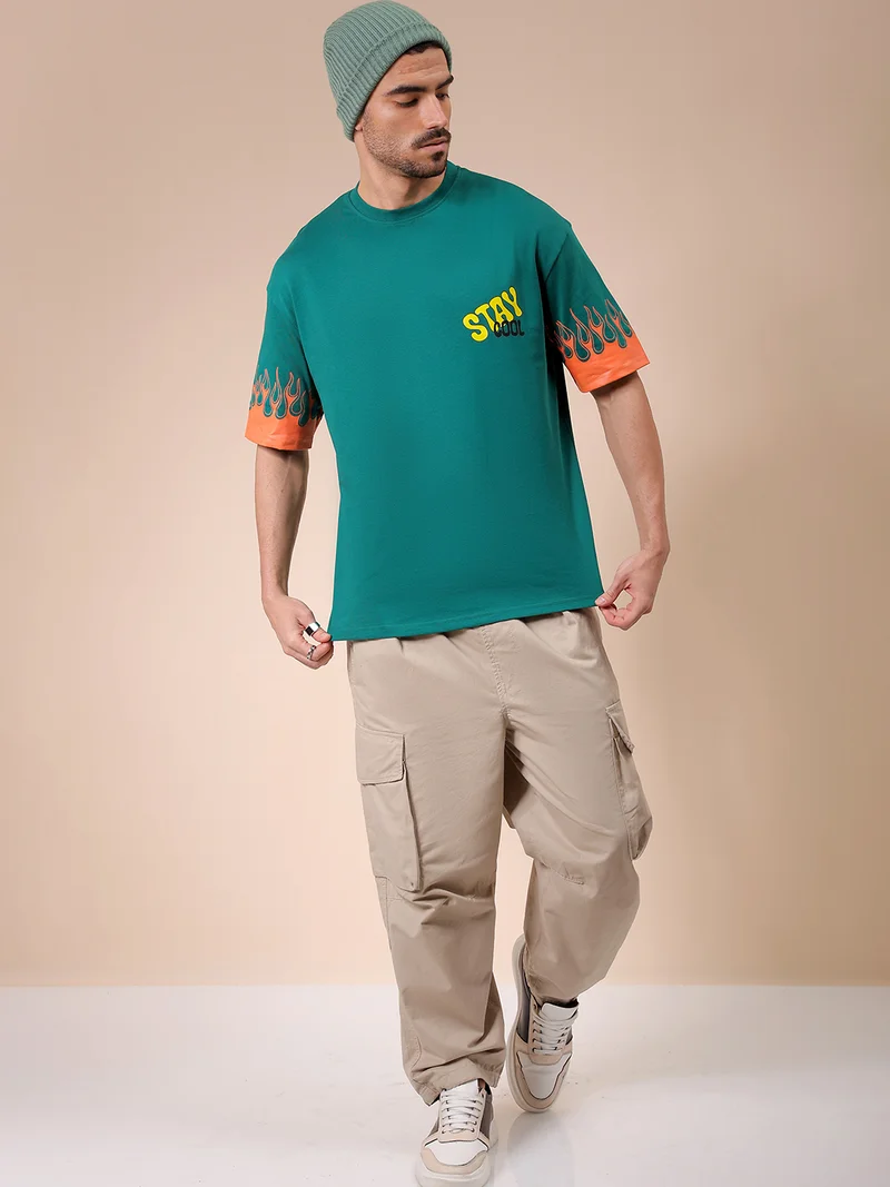 The Indian Garage Co Men Boxy Oversized Graphic Back Printed Round Neck Tshirt
