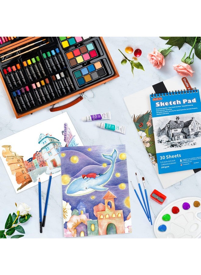 شاتل أرت مجموعة فنية فاخرة مكونة من 118 قطعة من اللوازم الفنية في علبة خشبية، مجموعة فنية للرسم مع أقلام طلاء أكريليك وأقلام تلوين زيتية وألوان مائية وكتاب تلوين ولوحة رسم بألوان مائية للأطفال والكبار... - Image 3