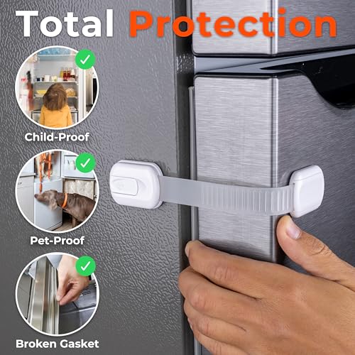 HomeBrella 2Pack Child Proof Fridge Lock with Adhesive Adjustable Baby Proofing Straps Refrigerator Lock for Kids Freezer Latch to Keep Door Closed for Toddlers Cats Dogs Universal Compatibility - Image 3