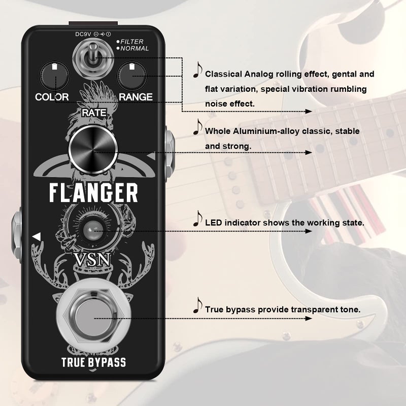 VSN Guitar Flanger Pedal - Classic Metallic Flanger Sounds, 2 Modes, Retro Effect - Image 4