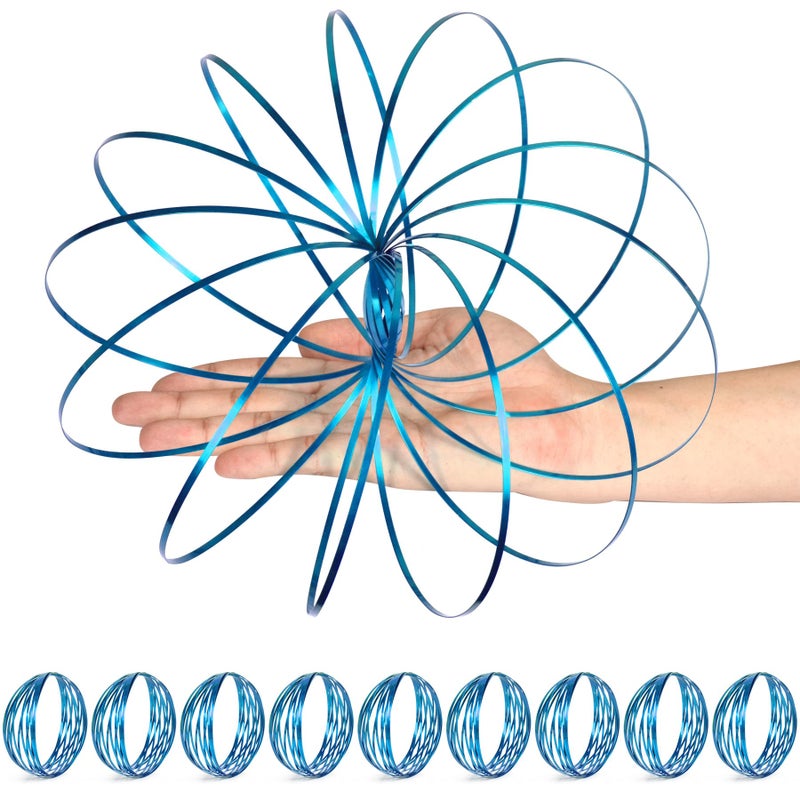 YOFOBU 9 Pack Blue Spinner Ring Arm Magic Spring Arm Sculpture Ring Colored Magic Kinetic Spring Interactive Stress Relief Rings Festival Accessories - Image 3
