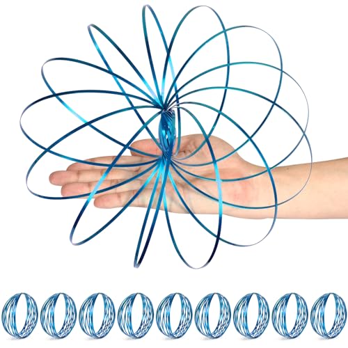 YOFOBU 9 Pack Blue Spinner Ring Arm Magic Spring Arm Sculpture Ring Colored Magic Kinetic Spring Interactive Stress Relief Rings Festival Accessories - Image 1