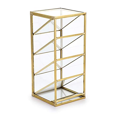Hipiwe Vintage Gold Metal Desk Organizer Glass Make up Brushes lipstick Holder Dresser Organizer Pen Pencil Storage Holder for Home Office Supplies 4 Compartment - Image 1