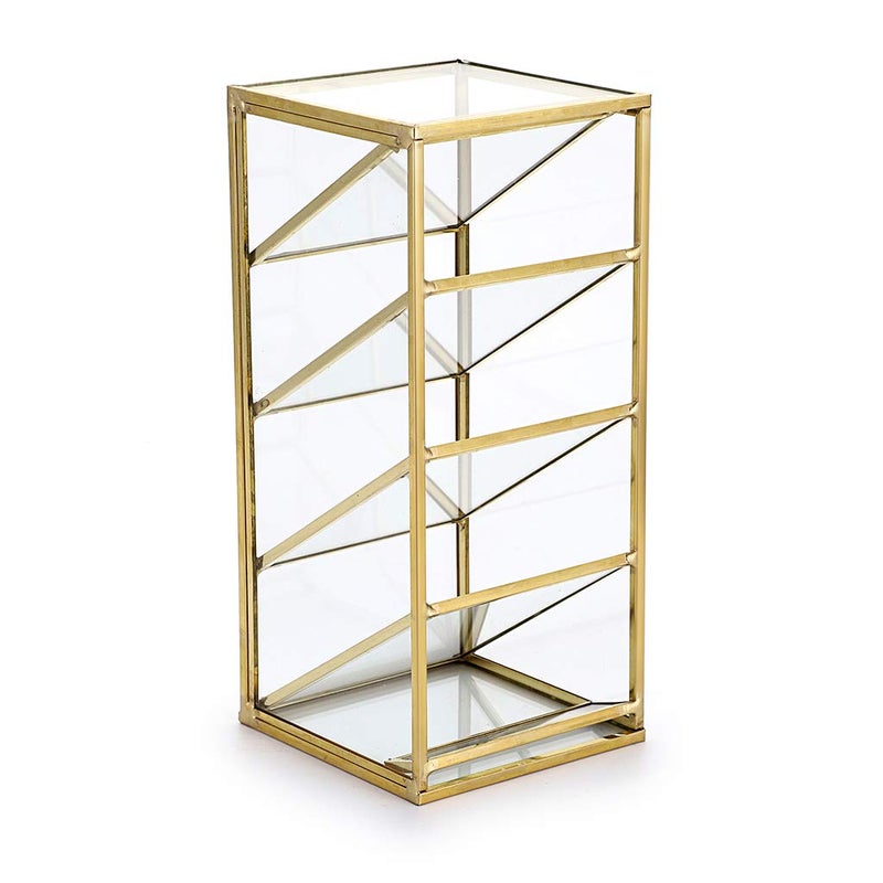 Hipiwe Vintage Gold Metal Desk Organizer Glass Make up Brushes lipstick Holder Dresser Organizer Pen Pencil Storage Holder for Home Office Supplies 4 Compartment - Image 2