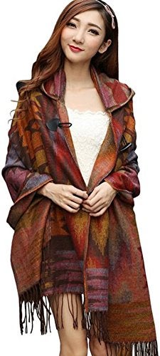 YEESAM Hoodie Poncho Bohemian Blanket, Hooded Shawl Cape Cloak Scarf Tassel - Image 1