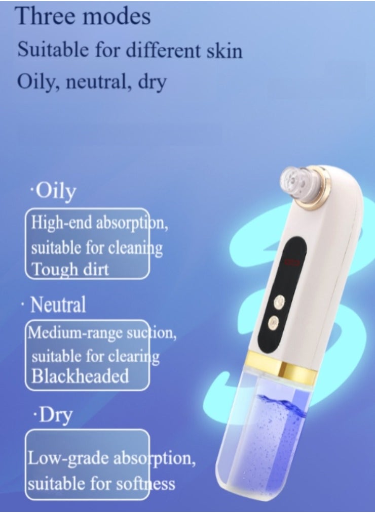 New two-in-one blackhead pore removal blackhead remover, USB rechargeable blackhead vacuum cleaner, blackhead remover facial pore cleaner, electric facial blackhead extraction tool, equipped with 6 suction headbands and 2 water tanks, suitable for three skins (oil/dry/neutral)